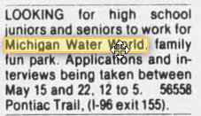 Michigan WaterWorld - May 15 1985 Help Wanted Ad From The Park (newer photo)